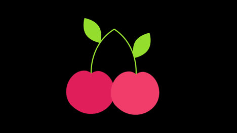 A-pair-of-cherries-with-green-leaves-concept-animation-with-alpha-channel