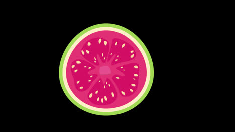 Eine-Scheibe-Wassermelone-Mit-Weißen-Samen,-Konzeptanimation-Mit-Alphakanal