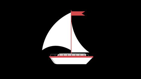 Ein-Weiß-rotes-Segelboot-Mit-Einem-Flaggensymbol-Konzept-Loop-Animationsvideo-Mit-Alphakanal