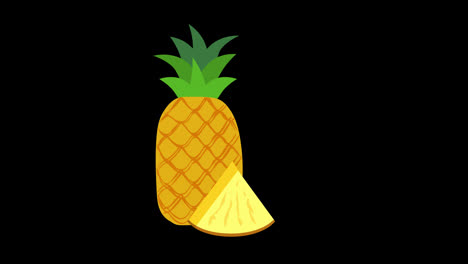 Eine-Ananas-Mit-Einer-Herausgeschnittenen-Scheibe,-Ananas-Konzeptanimation-Mit-Alphakanal