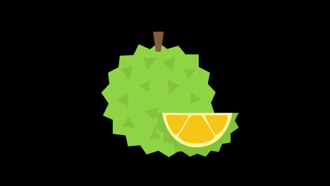 Eine-Durian-Frucht-Mit-Einer-In-Zwei-Hälften-Geschnittenen-Scheibe,-Symbolkonzept-Loop-Animationsvideo-Mit-Alphakanal