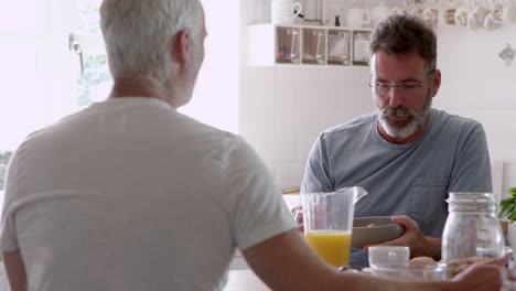 Männliche-Homosexuelle-Paare,-Die-Zu-Hause-Zusammen-Frühstücken