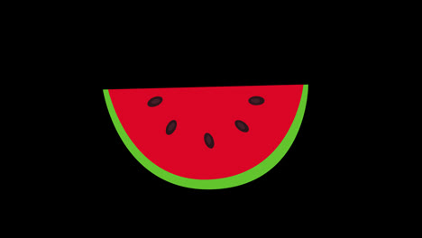 Eine-Scheibe-Wassermelone-Mit-Schwarzen-Samen,-Konzeptanimation-Mit-Alphakanal