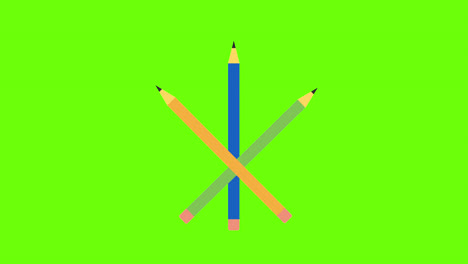 Three-colored-pencils-red,-blue,-and-yellow-arranged-concept-animation-with-alpha-channel