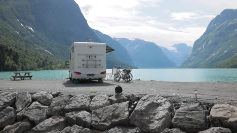 Family-vacation-travel-RV,-holiday-trip-in-motorhome.-Beautiful-Nature-Norway-natural-landscape.