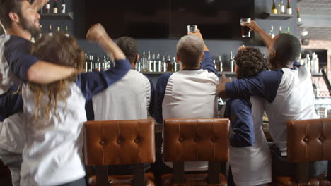 Rear-View-Of-Friends-Watching-Game-In-Sports-Bar-Celebrating