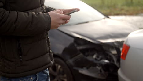 Man-Sending-Text-Message-After-Car-Accident-On-Country-Road