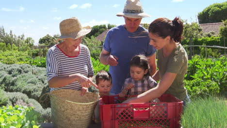 Grandparents-With-Adult-Daughter-And-Grandchildren-On-Allotment
