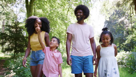A-black-couple-and-their-two-kids-walking-in-a-forest