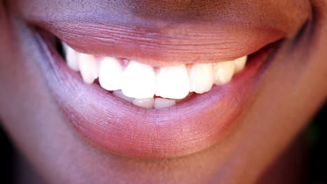 Nahaufnahme-Der-Lippen-Und-Zähne-Einer-Lächelnden-Schwarzen-Frau,-Detail