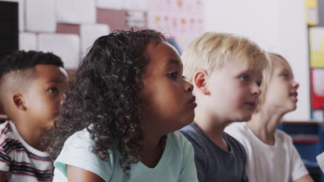 Group-Of-Elementary-School-Pupils-Sitting-On-Floor-Listening-To-Teacher