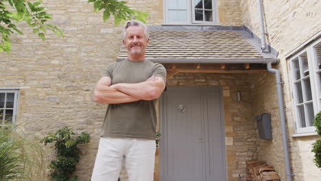Portrait-Of-Senior-Man-Standing-Outside-Front-Door-Of-Home
