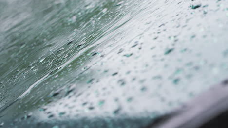 Macro-Close-Up-Shot-Of-Raindrops-Falling-On-Car-Windshield