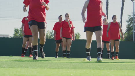 Equipo-De-Fútbol-Femenino-Calentando-Durante-El-Entrenamiento-Antes-Del-Partido