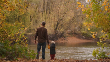 harmony-of-nature-and-unity-with-human-father-and-little-son-are-viewing-wildlife-of-lake-flying-birds-rear-view-of-people-weekend-rest-in-woodland