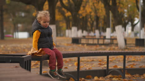 weekend-in-park-at-autumn-little-boy-is-resting-on-bench-and-smiling-enjoying-walking-at-good-fall-weather-happy-childhood-memories