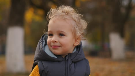 portrait-of-caucasian-little-child-outdoors-at-autumn-day-in-park-closeup-of-cute-face-of-baby-with-blonde-hair-natural-landscape-with-yellowed-trees