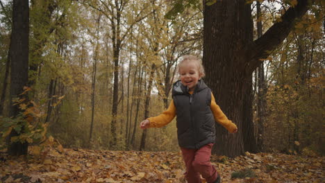 happy-childhood-and-fun-time-at-nature-little-child-boy-is-running-in-forest-at-autumn-day-stepping-over-dry-foliage-on-ground-cute-smiling-face-of-toddler