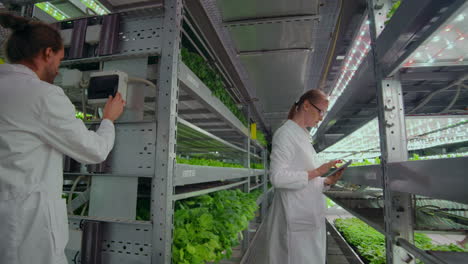 Two-agronomists-in-white-coats-at-a-modern-vegetable-production-facility