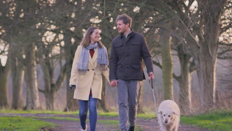 Couple-With-Woman-With-Prosthetic-Hand-Walking-Pet-Dog-Through-Winter-Or-Autumn-Countryside