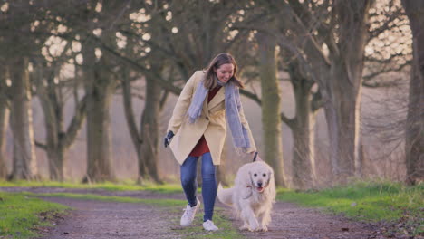 Woman-With-Prosthetic-Hand-Walking-Pet-Dog-Through-Winter-Or-Autumn-Countryside