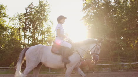 It's-pretty-horse-walk.-Girl-is-riding-on-her-horse-before-training.