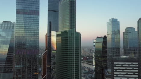 Aerial-view-of-several-glass-skyscrapers