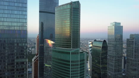 Modern-office-skyscrapers-in-city-business-centre-aerial