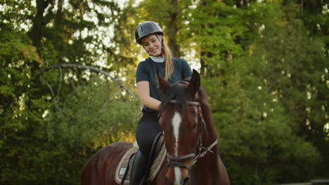 The-best-moments-of-horse-riding.-Girl-is-sitting-on-a-horse-and-enjoys-her-hobby.
