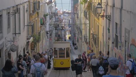 Retro-tram-in-Lisbon-street-Portugal