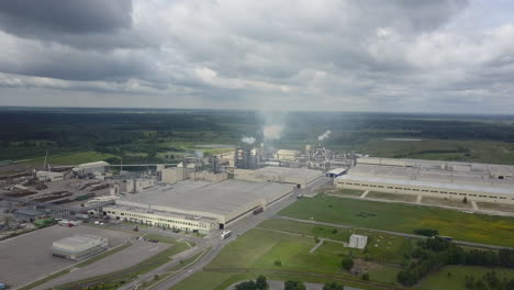 Aerial-shot-of-wood-processing-plant