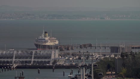 An-aerial-view-of-a-ship-near-the-Lisbon-port-quay