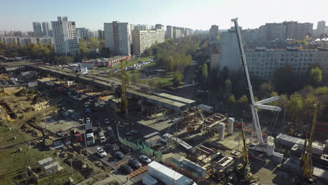 Moscow-aerial-view-with-overground-subway-station-under-construction-Russia