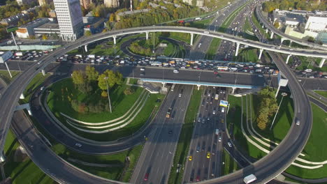 Flying-over-busy-intersections-in-Moscow-Russia
