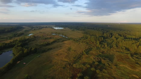 Eine-Luftaufnahme-Einer-Malerischen-Landschaft-Mit-Grünen-Feldern-Und-Wäldern-Vor-Blauem-Himmel