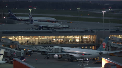 Evening-view-of-Sheremetyevo-Airport-with-Aeroflot-and-China-Southern-planes