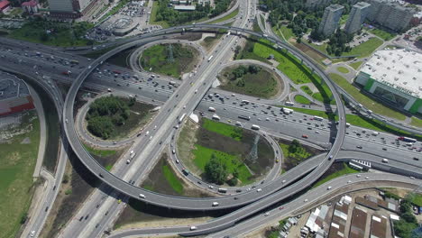 Transport-traffic-on-two-level-intersection-aerial-view