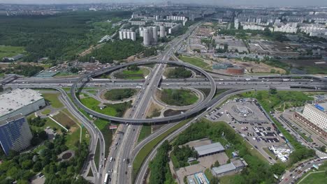 Aerial-Moscow-cityscape-with-busy-roads-and-interchange-Russia
