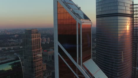 An-aerial-view-of-reflective-skyscrapers-against-the-urban-view