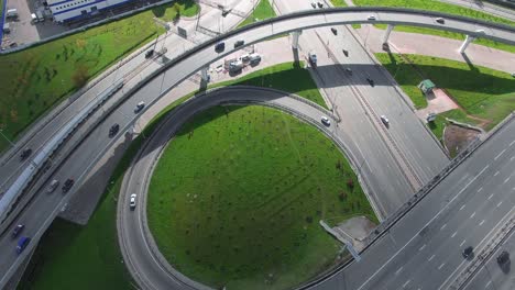 Aerial-shot-of-transport-intersection-in-big-city