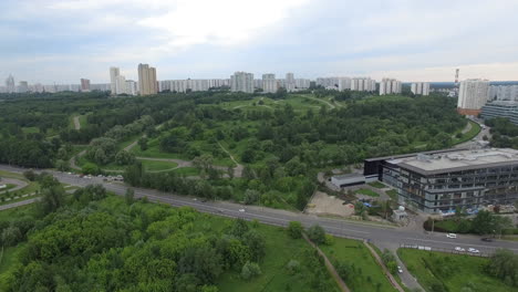 Aerial-Moscow-summer-scene-with-Krylatsky-Hills-park