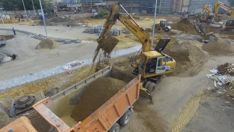 Aerial-view-of-construction-site-with-working-machinery