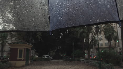 Walking-outdoors-in-rainy-weather-view-from-under-umbrella
