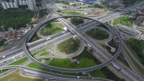 Aerial-view-of-transport-interchanges-with-roundabout-traffic