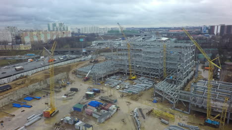 Construction-site-with-steel-structures-in-Moscow-aerial-view