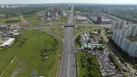 Aerial-Moscow-panorama-with-busy-highways-and-intersection-Russia