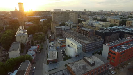 Sommerstadtbild-Von-Moskau-Aus-Der-Luft-Bei-Sonnenaufgang-Russland