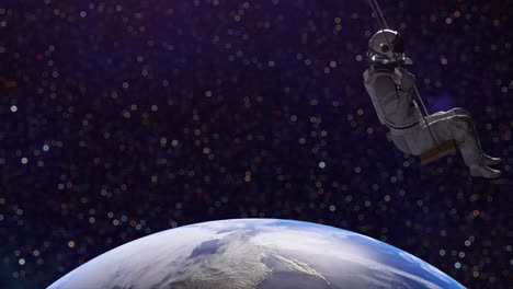 The-Astronaut-Swings-on-a-Swing-Against-the-Backdrop-of-Space-and-the-Planet-Earth-3d-Animation-of
