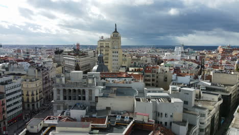 Luftbild-Von-Madrid-Mit-Der-Alcala-Straße-Und-Bürogebäuden-In-Spanien