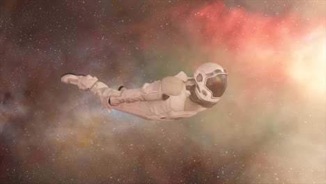 Weltraumkonzept:-Ein-Astronaut-Im-Raumanzug-Fliegt-Durch-Das-Weltall,-Die-Galaxie,-3D-Animation-Von